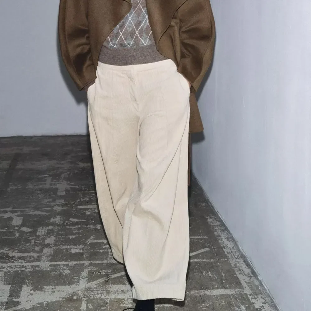 ZARA ZW COLLECTION CORDUROY BARREL PANTS - Picture 11 of 11